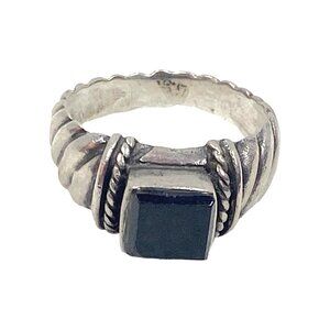 925 Onyx Ring 5.5 Sterling Silver Solitaire Textured Boho Gypsy Grunge Biker VTG
